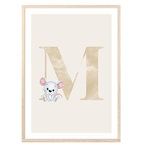 MeinBaby123® Buchstaben Poster DIN A4 Kinderzimmer Mädchen und Junge | Babyzimmer Deko | Bilder Kinderzimmer | Geschenkideen zur Geburt | Anfangsbuchstabe M (süße Maus) von MeinBaby123