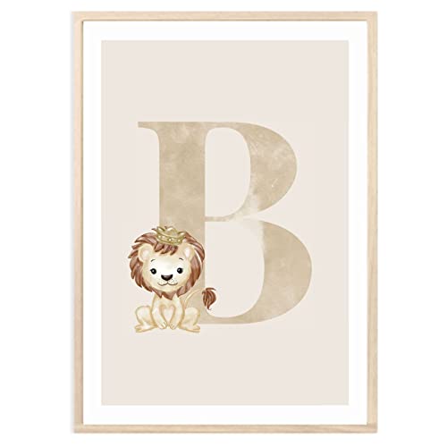 MeinBaby123® Buchstaben Poster DIN A4 Kinderzimmer Mädchen und Junge | Babyzimmer Deko | Bilder Kinderzimmer | Geschenkideen zur Geburt | Geburtsposter | Anfangsbuchstabe Poster B (Löwe - B) von MeinBaby123