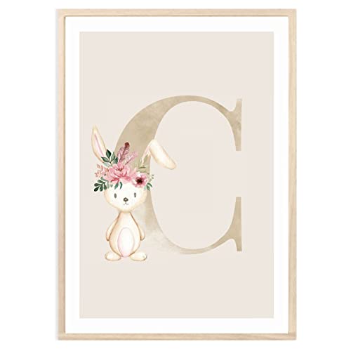 MeinBaby123® Buchstaben Poster DIN A4 Kinderzimmer Mädchen und Junge | Babyzimmer Deko | Bilder Kinderzimmer | Geschenkideen zur Geburt | Geburtsposter | Anfangsbuchstabe Poster C (Hase - C) von MeinBaby123