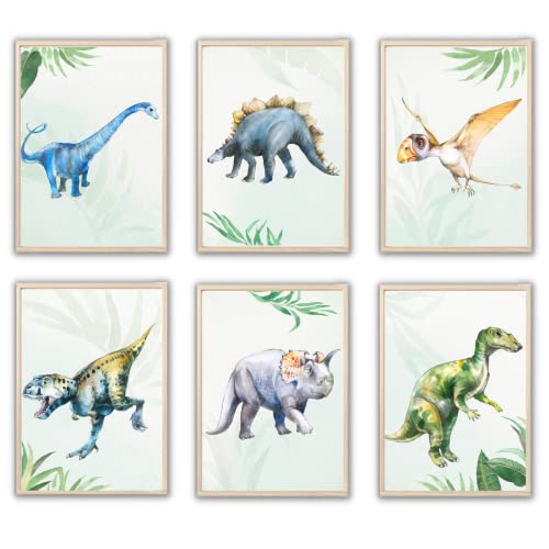 MeinBaby123® Dino Poster Kinderzimmer | Dinosaurier Poster 6er Set DIN A4 I Bilder Kinderzimmer Jungen | Dino Deko Bilder Kinderzimmer | Babyzimmer Deko (Dino Poster Set - 3) von MeinBaby123