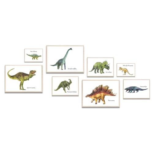 MeinBaby123® Dino Poster Kinderzimmer | Dinosaurier Poster DIN A4, A5, A6 I Bilder Kinderzimmer Jungen | Dino Deko Bilder Kinderzimmer | Babyzimmer Deko | Wandposter Premium (Dino 8er Set) von MeinBaby123