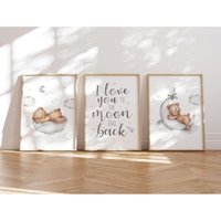 Meinbaby123® 3Er Set Din A4 Bilder Kinderzimmer | Poster Deko Babyzimmer Spruch Wandbilder | Bär & Mond von MeinBaby123Shop