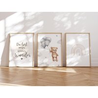 Meinbaby123® 3Er Set Din A4 Bilder Kinderzimmer | Poster Deko Babyzimmer Spruch Wandbilder | Bär & Regenbogen von MeinBaby123Shop