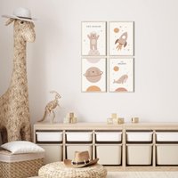 Meinbaby123® 4Er Set Din A4 Bilder Kinderzimmer | Poster Deko Babyzimmer Tiere Wandbilder | V5 Süße - Astronauten von MeinBaby123Shop