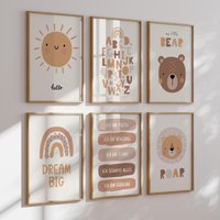 Meinbaby123® 6Er Set Din A4 Bilder Kinderzimmer | Poster Deko Babyzimmer Tiere Wandbilder | Süße V1 von MeinBaby123Shop