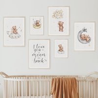 Meinbaby123® 6Er Set Din A4 & A5 Bilder Kinderzimmer | Poster Deko Babyzimmer Spruch Wandbilder | Sterne Bär V1 von MeinBaby123Shop