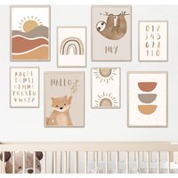 Meinbaby123® 8Er Set Din A4 & A5 Bilder Kinderzimmer | Poster Deko Babyzimmer Tiere Wandbilder | Faultier + Bär Set von MeinBaby123Shop