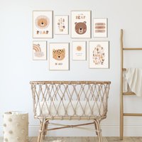 Meinbaby123® 8Er Set Din A4 & A5 Bilder Kinderzimmer | Poster Deko Babyzimmer Tiere Wandbilder | Süße V6 von MeinBaby123Shop