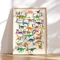 Meinbaby123® A2 Alphabet Poster | Buchstaben Lernen Lernposter Abc Grundschule Kinderzimmer Wandbild | Dino V2 von MeinBaby123Shop