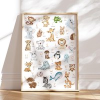 Meinbaby123® A2 Alphabet Poster | Buchstaben Lernen Lernposter Abc Grundschule Kinderzimmer Wandbild Lesen | Tiere 2 von MeinBaby123Shop