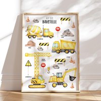 Meinbaby123® Din A2 Bagger Poster | Bilder Kinderzimmer Deko Baufahrzeuge, Kran, Baustelle Babyzimmer Wandbilder | Bagger V6 von MeinBaby123Shop