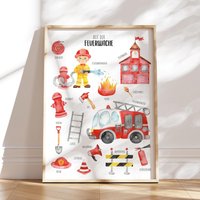 Meinbaby123® Din A2 Feuerwehr Poster | Bilder Kinderzimmer Deko Jungs Feuerwehrauto, Feuerwehrmann Wandbild | Feuerwehr V1 von MeinBaby123Shop
