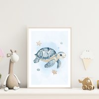 Unterwasserwelt A4 Poster Kinderzimmer 3Er Set, Süßer Wal, Schildkröte, Qualle, Deko, Bilder von MeinBaby123Shop