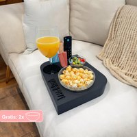 Couchbar Personalisiert + 2 Glasschalen | Snackbar Couch Getränkehalter Bett Sofa Butler Tablett Bar, Eckig Gefüllt von MeinCouchBuddy