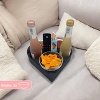 Couchbar in Herzform Mit 2 Glasschalen | Couch Bar Mini Snackbar Herz Serviertablett Personalisiertes Geschenk Snackbox von MeinCouchBuddy