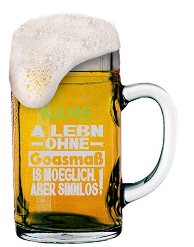 Goaßmaß Bierkrug 1 Liter mit Gravur von Logo + Namen Ihrer Wahl | individuell-gestalteter Goaßmaßkrug - MeinGlas (Motiv 03) von Anbobo