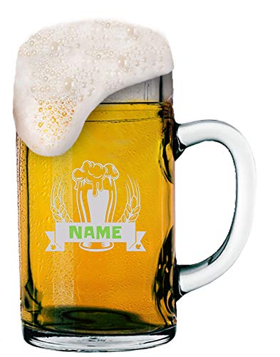MeinGlas GmbH Maßkrug 1 Liter mit persönlicher Namensgravur – Edler Bierkrug von Stölzle Oberglas individuell mit einem Namen nach Wahl graviert von Anbobo