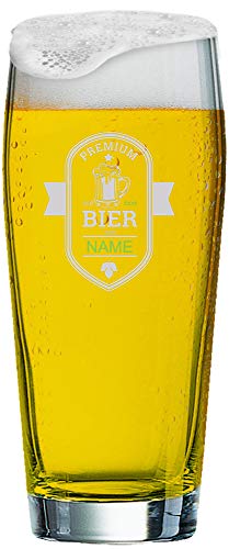 MeinGlas GmbH Willi Becher 0,5 l mit individueller Gravur | Graviertes Willi Bierglas mit Namen nach Wunsch und Premium-Logo (Premium Bier) von Anbobo