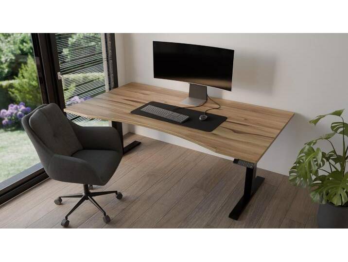 Elektrisch höhenverstellbarer Schreibtisch 180x100 cm aus Kernbuche, geölt, mit Gestell, Massivholz von MeinMassivholz