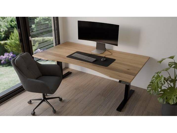 Elektrisch höhenverstellbarer Schreibtisch 180x100 cm aus Wildeiche, geölt, mit Gestell, Massivholz von MeinMassivholz