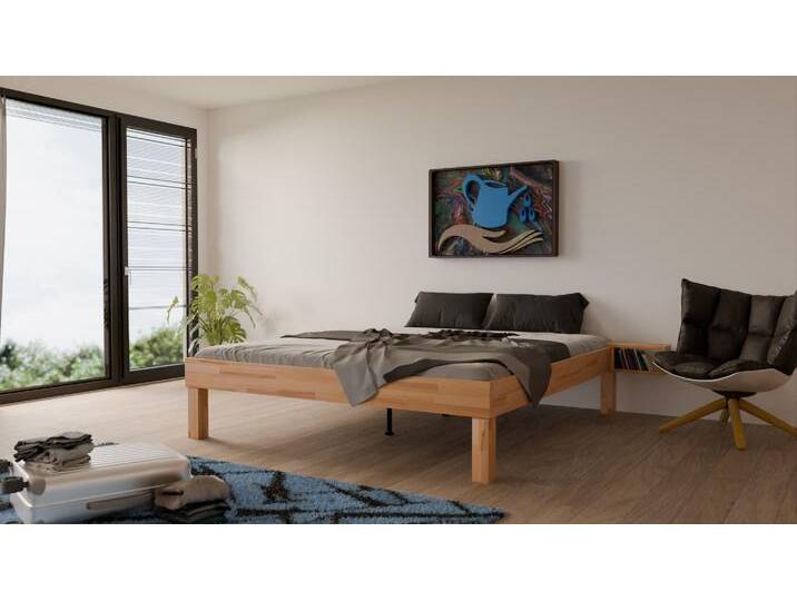 Futonbett PALMA in Komforthöhe, Kernbuche 140x200cm von MeinMassivholz