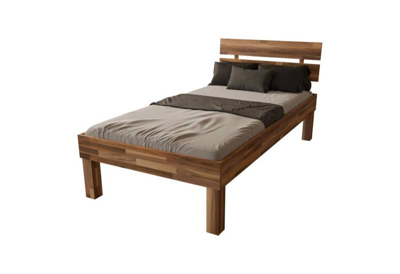 MeinMassivholz Bettgestell PALMA Nussbaum (Einzelbett & Doppelbett), Komfortbett, Bettgestell mit Kopfpaneel, Natur geölt, Made in Germany von MeinMassivholz