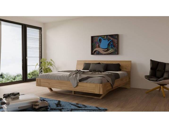Schwebebett 140x200 cm aus Wildeiche, Massivholz, Doppelbett, Optional mit Lattenrost von MeinMassivholz