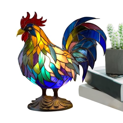 Meindin Buntglas-Lampe, Hahn, Buntglas, Retro-Tischlampe, Kunstharz, Retro, Heimdekoration, Tierskulptur für Schlafzimmer, Wohnzimmer, Zuhause, Arbeitsplatz Meindin Buntglas-Lampe, Hahn, Buntglas, Retro-Tischlampe, Kunstharz, Retro, Heimdekoration, Tierskulptur für Schlafzimmer, Wohnzimmer, Zuhause, Arbeitsplatz von Meindin