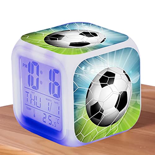 Meindin Fußball Digitaler Wecker, Neuheit Fußball Wecker, Kreative LED Uhr mit Zeit Woche Monat Temperaturanzeige, Schlafzimmer Tisch Schreibtisch Uhr für Kinderzimmer von Meindin