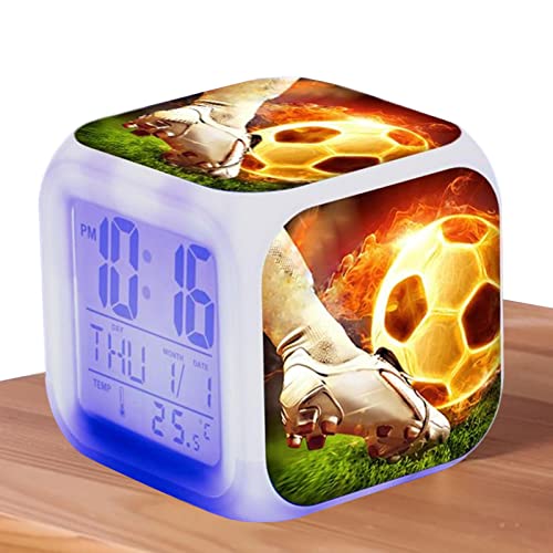 Meindin Fußball Digitaler Wecker, Neuheit Fußball Wecker, Kreative LED Uhr mit Zeit Woche Monat Temperaturanzeige, Schlafzimmer Tisch Schreibtisch Uhr für Kinderzimmer von Meindin