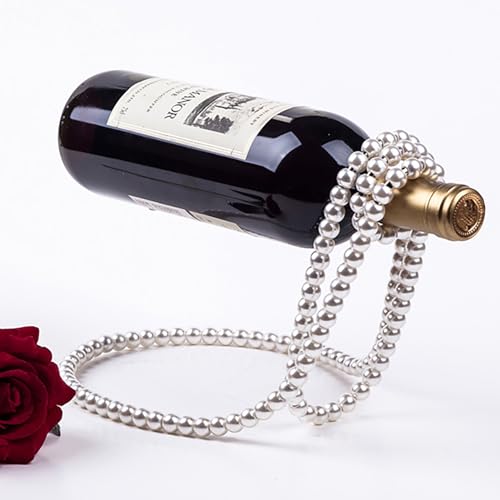 Perlenkette schwimmendes Weinregal, kreative künstliche Perlenkette, schwimmendes Luxus-Weinregal, Metallharz, Aufhängung, Weinflaschenhalter, Bar, Desktop-Dekoration von Meindin