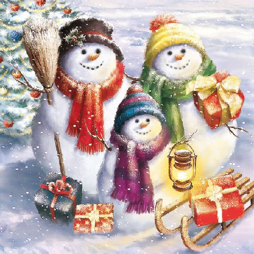 20 Servietten Schneemann-Familie Winter Weihnachten Wintertag 33 x 33cm von Meine Serviette