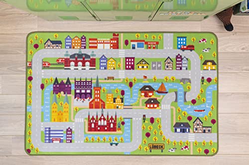 Meine Spielmatte - Spielteppich Lübeck - Spielteppiche fürs Kinderzimmer, Krabbeldecke Baby, Kinderteppich mit Straßen, Spieldecke Kinder, Wählen Sie Ihre Stadt - 100x150 cm von Meine Spielmatte