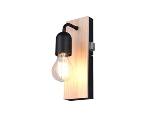 Badezimmer Wandleuchte 1-flammig mit Schalter und Holz, Höhe 24cm von meineWunschleuchte