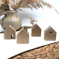 4Er Set Handgefertigte Holzhäuschen Aus Eichenholz, Trockenblumen, Unikate, Holzdeko, Lidatorp Deko, Tischdeko, Ideal Auch Als Geschenk von MeineHolzWerkstatt