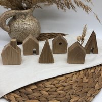 6Er Set Handgefertigte Eiche Holzhäuschen Und Tannenbäume, Lidatorp Deko, Unikate, Handegemacht, Weihnachtsdorf, Ideal Auch Als Geschenk von MeineHolzWerkstatt