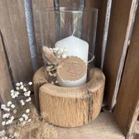 Einzigartiges Windlicht Aus Eichen-Altholz, Mit Kerze Und Glaseinsatz, Tischdeko, Gemütliche Stimmung, Runde Form von MeineHolzWerkstatt