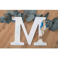 Deko Holzbuchstabe Mit Trockenblumen/Farbe Blau Geschenk Zur Geburt Personalisierbar Kinderzimmer von MeineKreativeSeiteDE