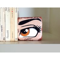 Buchstütze Stein Ziegelstein Pop Art Regal Deko Upcycling Handbemalt Braunes Auge von MeineSonnigeART