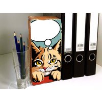 Katze Pop Art Buchstütze Bookend Ziegelstein Deko Regal Skulptur Comic Upcycling von MeineSonnigeART