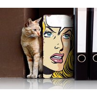 Ziegelstein Backstein Pop Art Buchstütze Halloween Deko Regal Skulptur Upcycling, Blonde Frau, Sprechblase von MeineSonnigeART