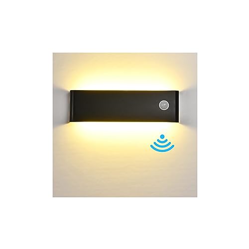 Wandleuchte Innen,LED Wandleuchte mit Bewegungsmelder Innen 12W Warmweiß, LED Wandlampe Innen Modern Up and Down Aluminium Innenleuchte für Flur,Treppenhaus,Wohnzimmer,Schlafzimmer-Schwarz von Meinice