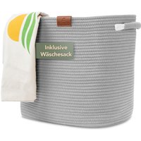 Korb Matteo 42x30xh38 cm Grau 48L, Wäschekorb Geflochten Aus Baumwolle, Wäschesammler, Aufbewahrungskorb Groß von MeinlieberScholli