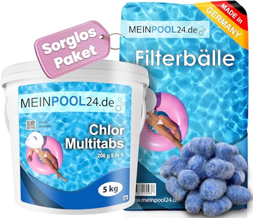 Meinpool24.de Set: 5 kg Chlor Multitabs 200 g + Filterballs Pool Filterbälle Made in Germany von Meinpool24.de