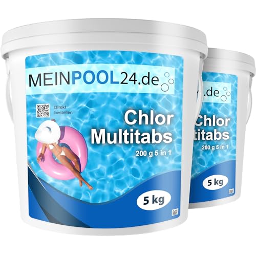 meinpool24.de 10 kg (2 x 5 kg) MEINPOOL24.DE CHLORMULTITABS CHLOR MULTITABS 5 in 1, 200 g Multifunktionstabletten von Meinpool24.de