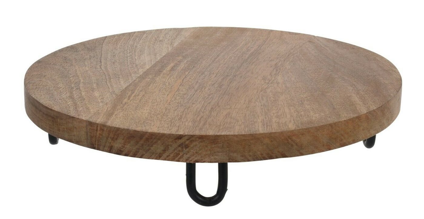 Meinposten Dekoschale Dekobrett Holz Mangoholz Holzbrett Brett Mango Teller mit Füßen Ø 30 (1 St), Rundes Holzbrett aus Mangoholz mit 4 kleinen Füßen aus Metall von Meinposten