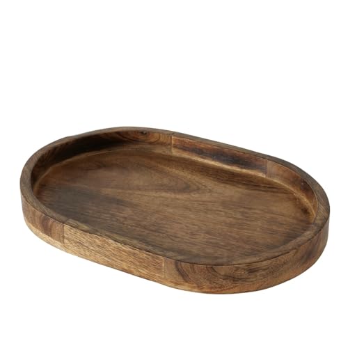 Dekotablett Denver Mangoholz Serviertablett Kerzenschale Obstschale Holz Oval (Kleines Tablett Denver 29x19x3 cm) von Meinposten