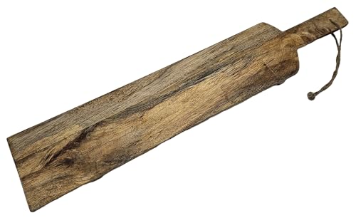 Holzbrett Serviertablett länglich Dekobrett Holz Mangoholz Griff Füße Kordel 67 cm von Meinposten