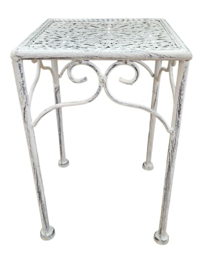 Meinposten Beistelltisch Metall Tisch weiß grau Shabby Telefontisch Metalltisch Landhaus (Klein, 28 x 18 x 18 cm) von Meinposten