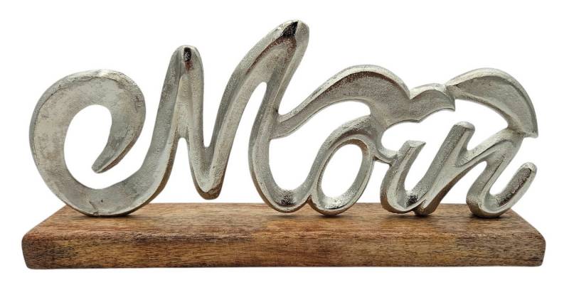 Meinposten Deko-Schriftzug Moin Möwe Dekoschriftzug Mangoholz Schild Aluminium Holz Silber 33 cm (1 St) von Meinposten